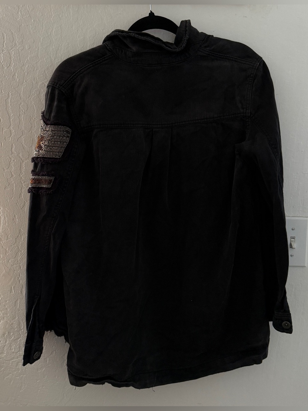 Free People Dark Gret Military-Style Field Jacket with Patch Detail - Picture 3 of 5
